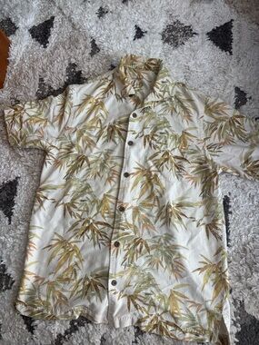 Tommy Bahama Short-Sleeve Bamboo Print Shirt - Cream, Green, Brown
